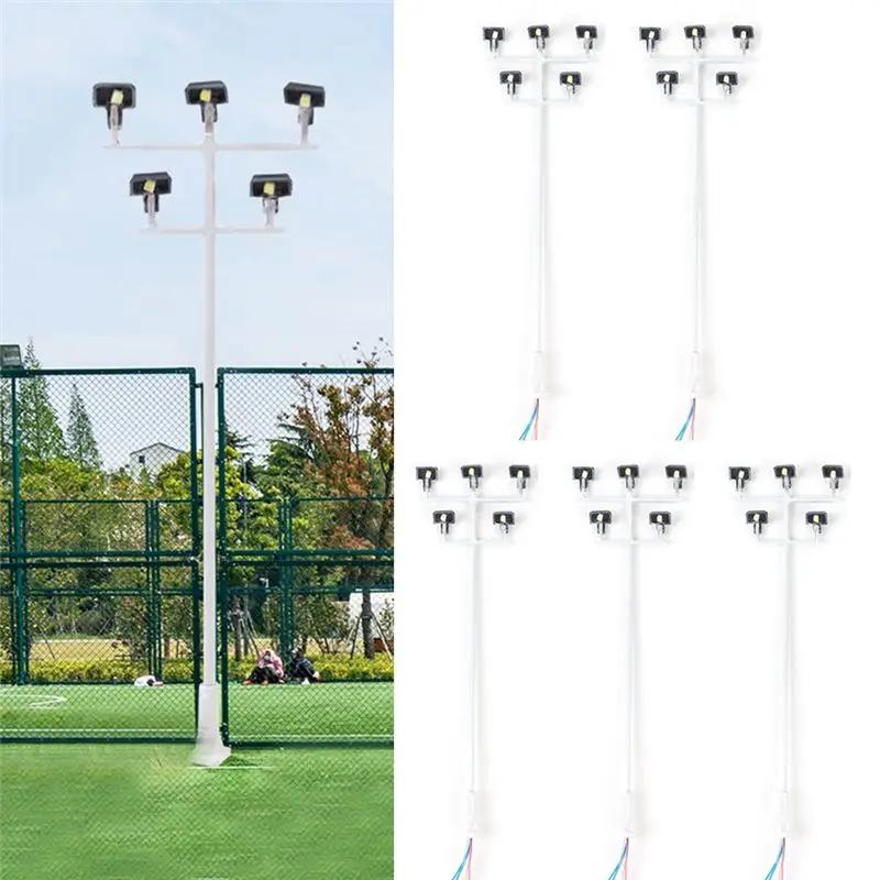 B78B-5PCS HO Scale Model Lighting Tower 3V Train Light Railway LED Plaza Lamps Building Scenery Layout Model Replacement