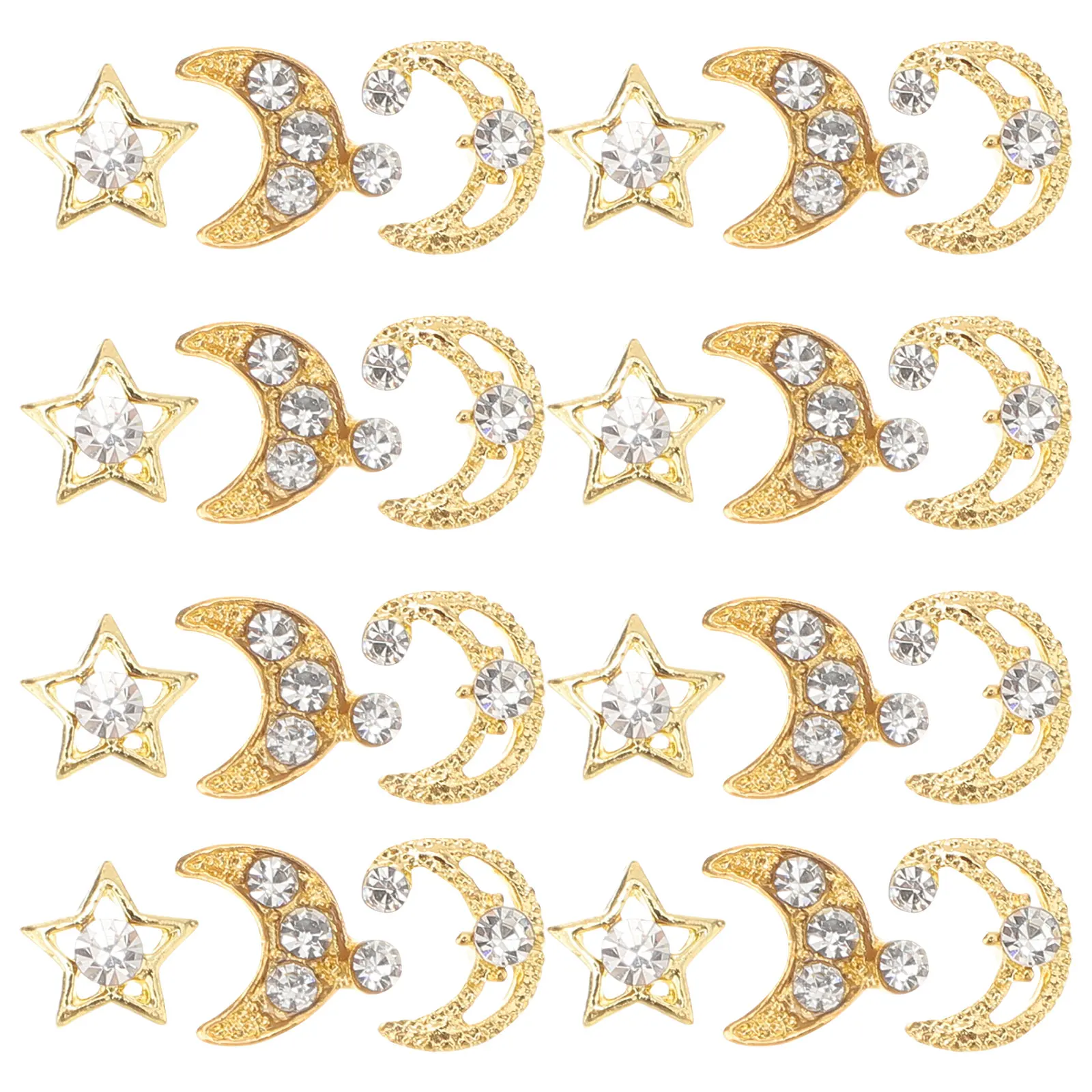 

30pcs Metal Nail Decorations Moon Stars Charms Gems Art Accessories Lightweight Stylish Dazzling Elegant Nail Designs Suitable
