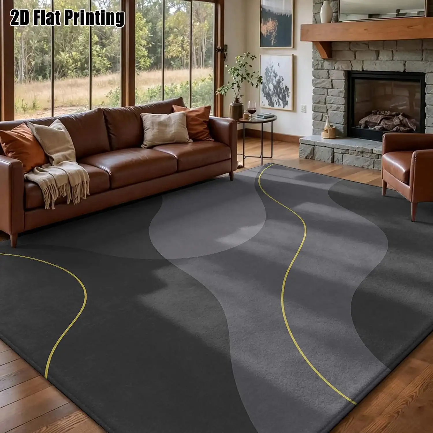 1Pc 2D Printed Carpet: Deep & Light Gray Geometric Lines, Nordic Modern Minimalist Design, Abstract Art Motifs Multi-Size, Machine Washable, Ideal for Home Decor as Entrance/Dining Room/Foyer/Bedroom/Living Room Mats.