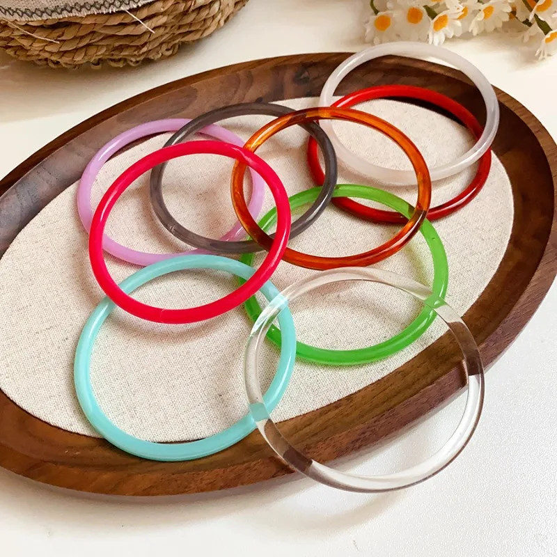 Bohemia Smudging Acrylic Bangles for Women Multiple Color Stackable Thin Resin Bracelets Lightweight Round Party Hand Jewelry M