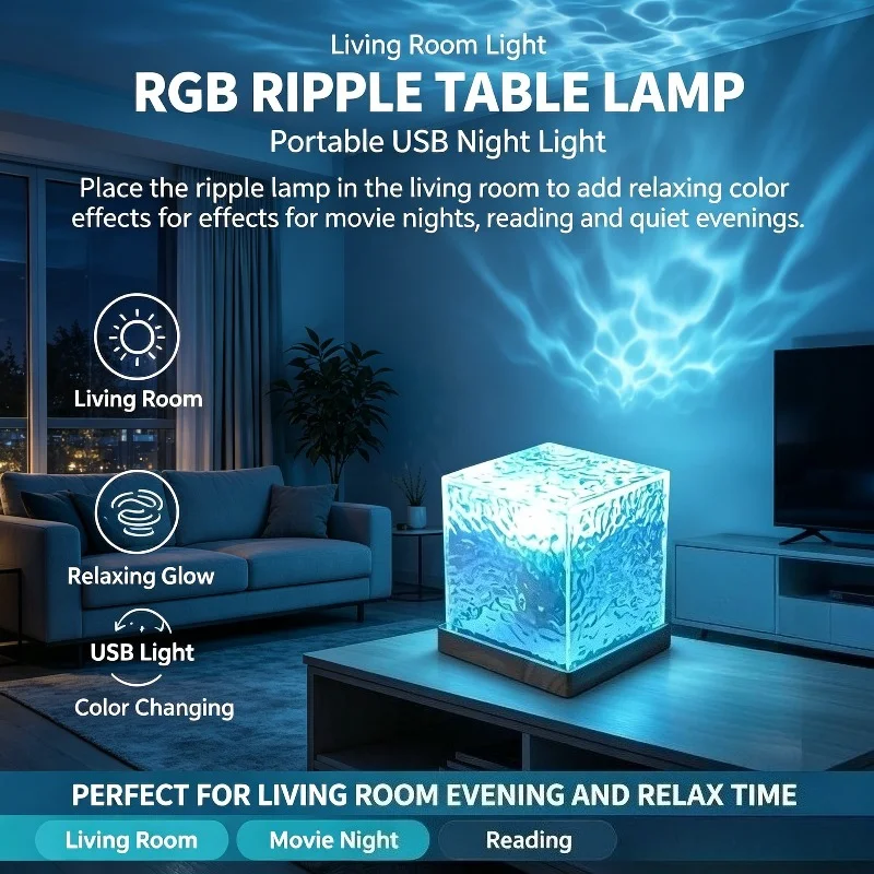 Portable USB Charging Ripple Table Lamp RGB Color Changing Night Light Suitable for Children's Bedroom Decoration Night Light