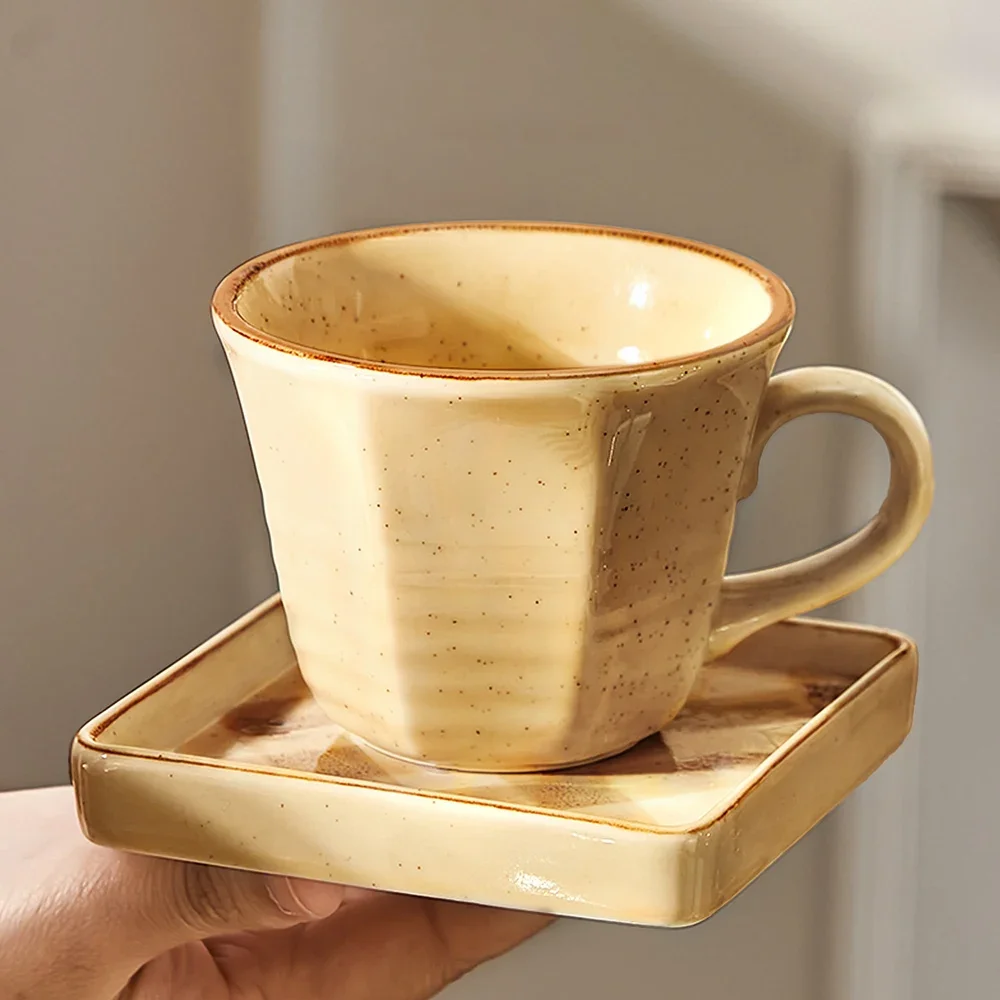 Creative Ceramic Coffee Cup and Saucer Japanese Style Vintage Texture Porcelain Homehold Drinkware Milk Tea Cup Saucers