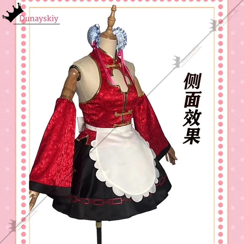 Rem Chinese Style Maid Attire Cosplay Costume Red Cheongsam Lolita Suit Halloween Re Zero Role Play Carnival Disguise Dress Up - view 3