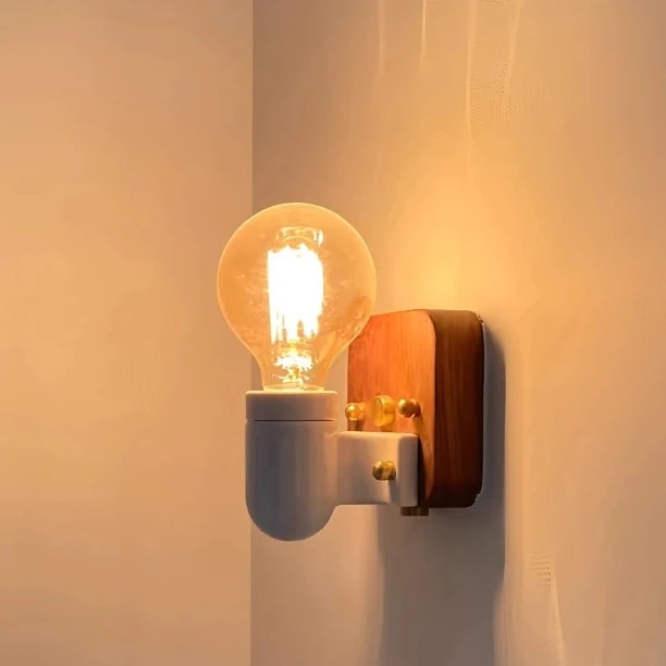 

Nordic Bedside LED Wall Sconce Lamp Vintage Switch Square Wood Base Living Room Baedroom wall Lights E27 Indoor Lighting fixture