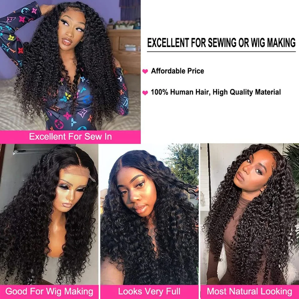 Curly Hair Bundles Deep Wave Brazilian 100% Real Human Hair Bundles Natural Black Color #1B Extensions 26 28 30 Inches For Woman