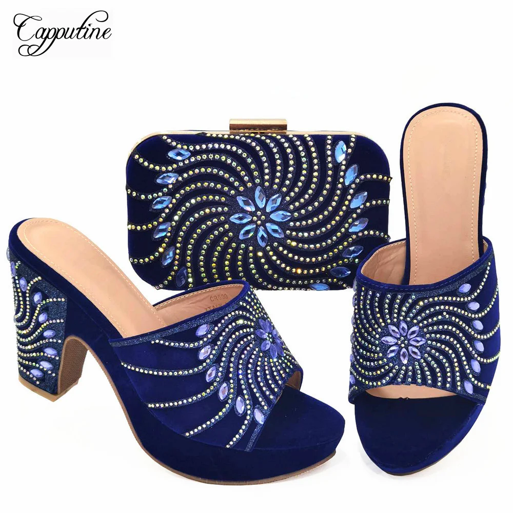 Green Plartform Women Shoes And Bag Set African Ladies Slippers Match With Handbag Clutch Purse High Heels Pantoufle Femme CR500