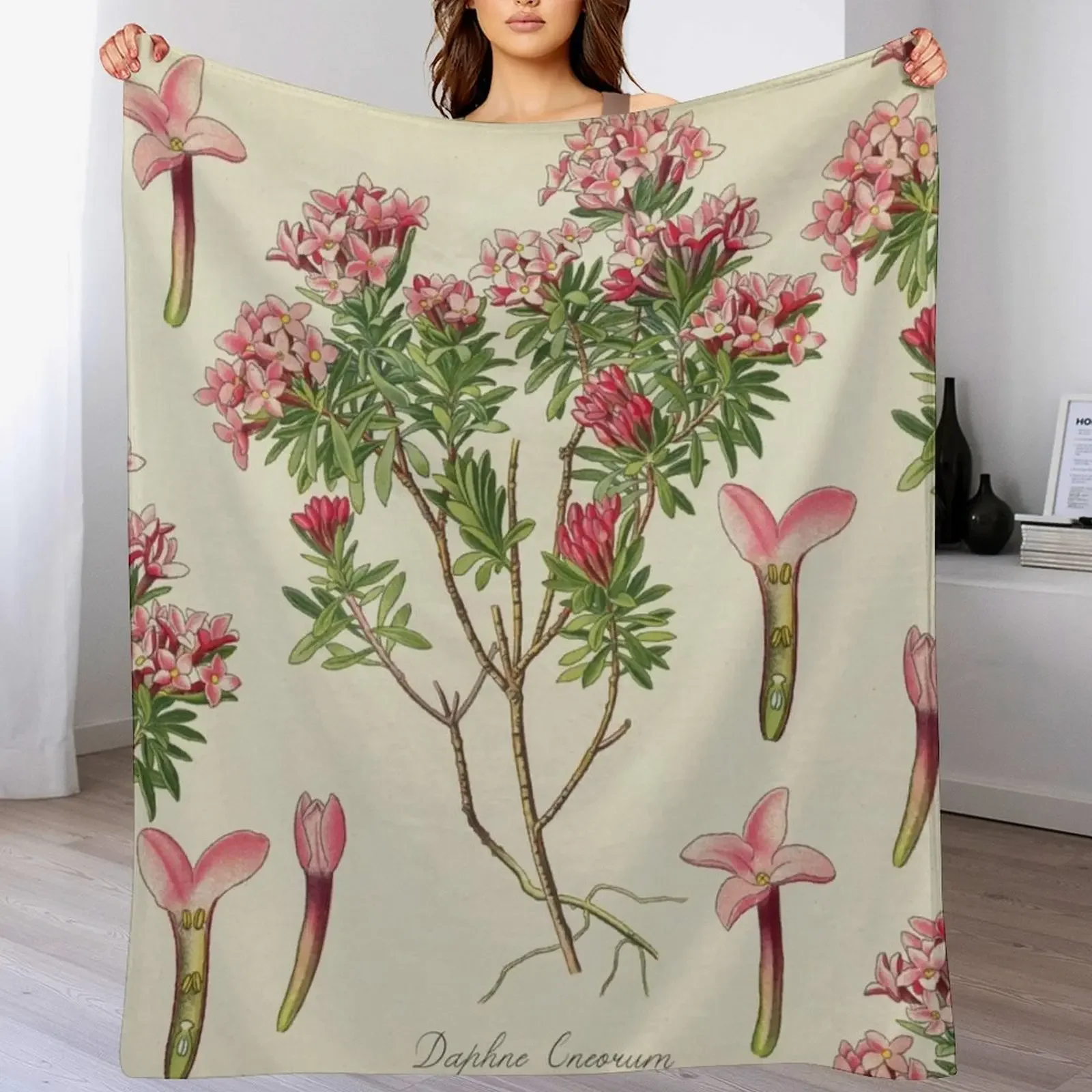 

Pink Flowers, Daphne Throw Blanket Color Fast Cozy Throw Blanket