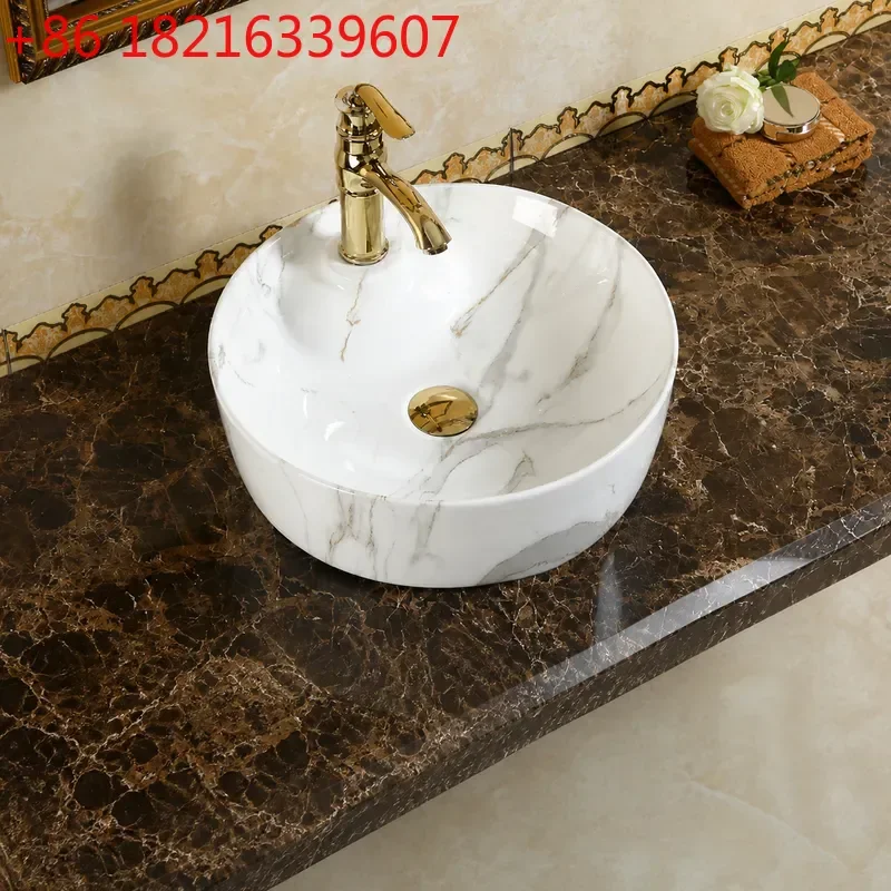 YAO Nordic Ceramic Wash Basin Water Transfer Print Art Sink for Hotel Bathroom Small Apartment Marble Style Countertop Basin