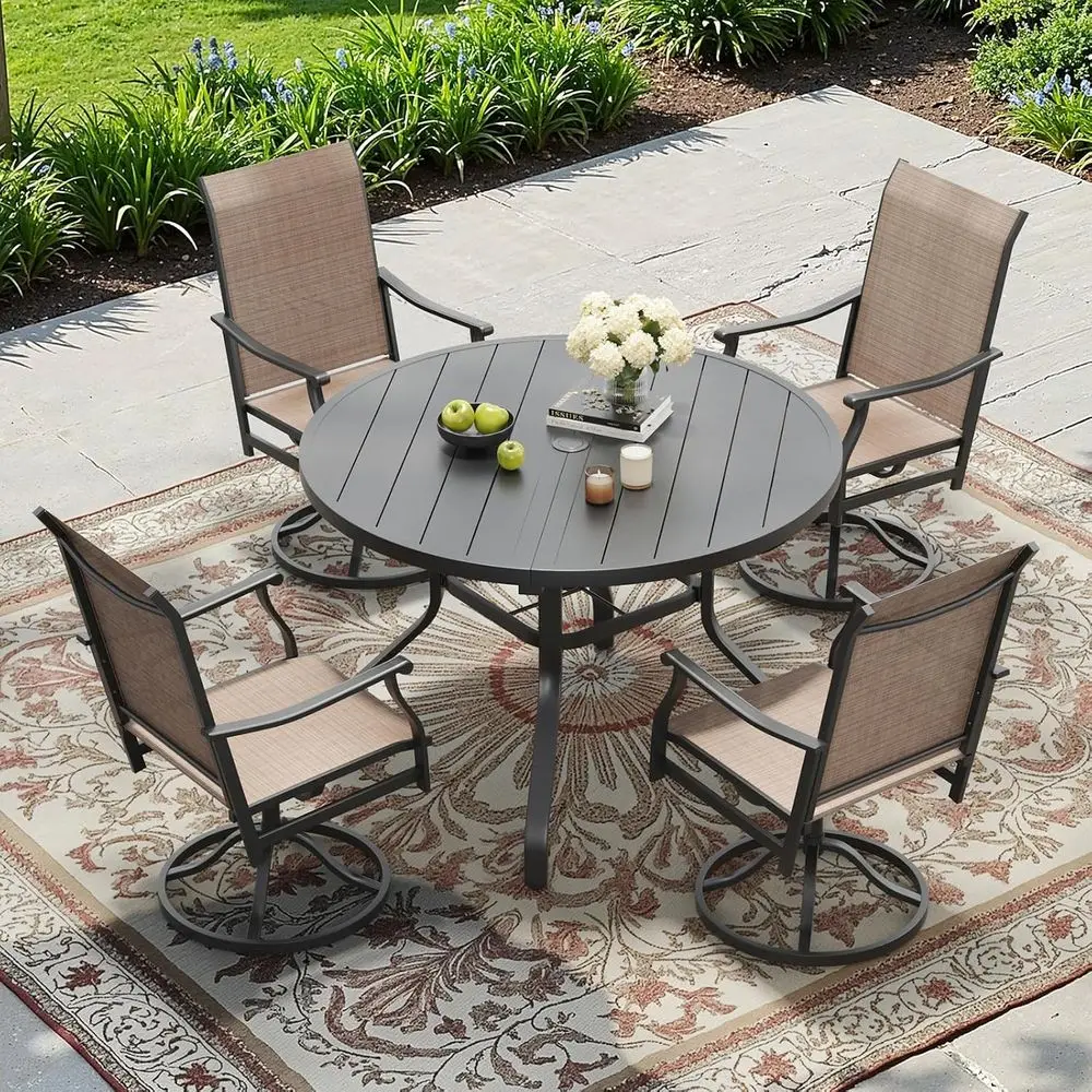 47 Inch Round olding Dining Table with Umbrella Hole, Outdoor Metal Patio Table or 6, Portable Camping Table