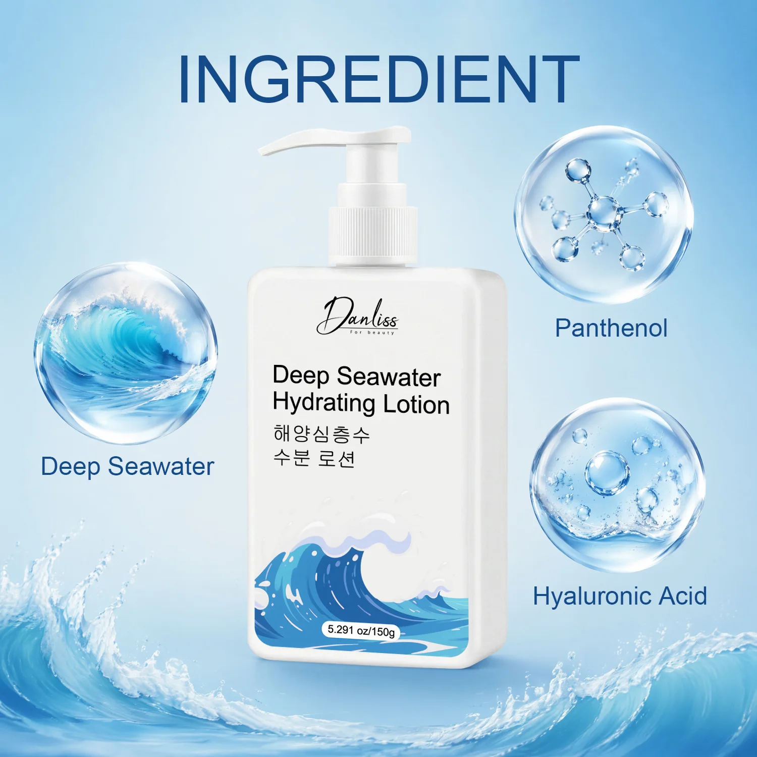 Deep Seawater Hydrating Lotion with Hyaluronic Acid & Panthenol – Gentle Moisturizer to Soothe, Smooth.
