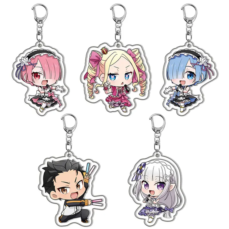 Anime Re:Life in a different world from zero Keychain Cute Figure Rem Ram Beatrice Emilia Pendant Key Ring Bag Accessories Gift