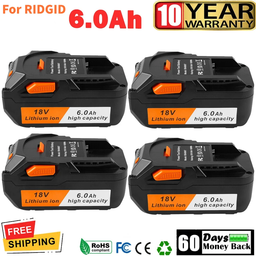 Batterie lithium-ion 6,0 Ah pour AEG 18 V, compatible avec les outils électriques sans fil RIDGID R840087 R840085 L1815R L1850R L1830R R840083