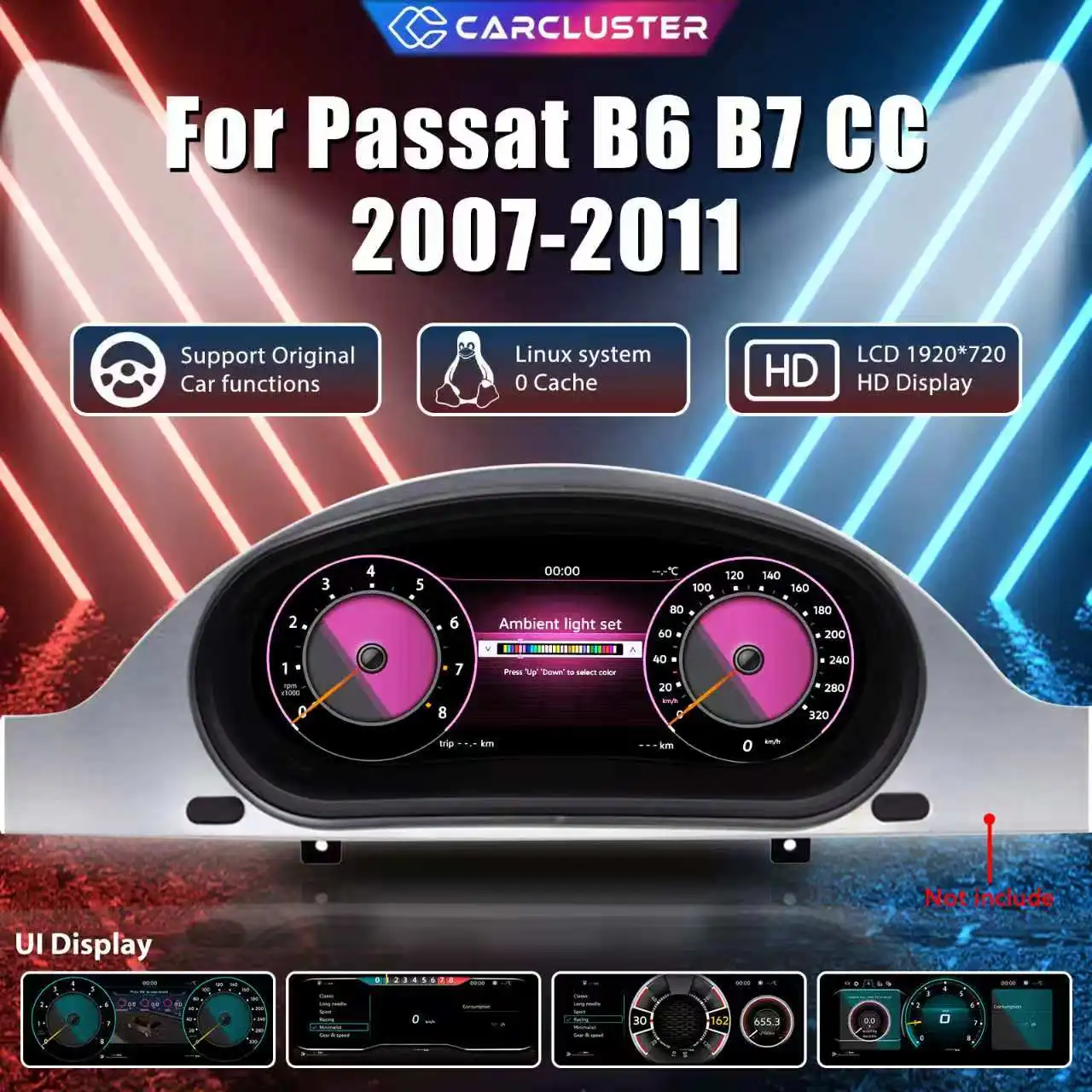 Carcluster 12,3'' LCD Digitales Kombiinstrument für Volkswagen Passat B6 B7 CC Baujahr 2007 8 9 10 11 mit HDMI, Carplay, Radio, Armaturenbrett und Instrumententafel
