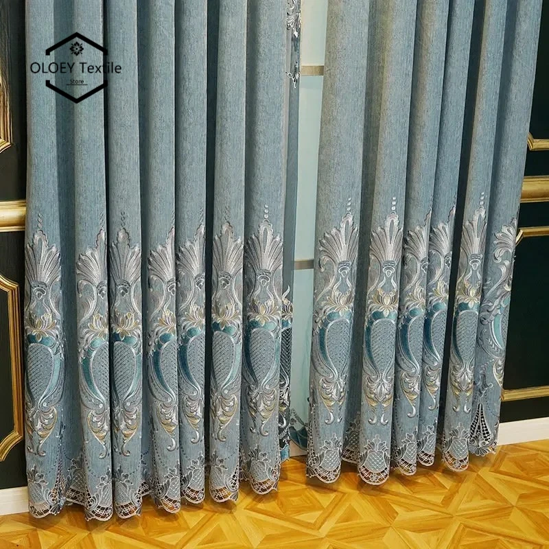 

European Luxury Style Chenille Curtains for Living Room Bedroom Dining High Blackout Hollow Embroidered Window Custom Size Drape