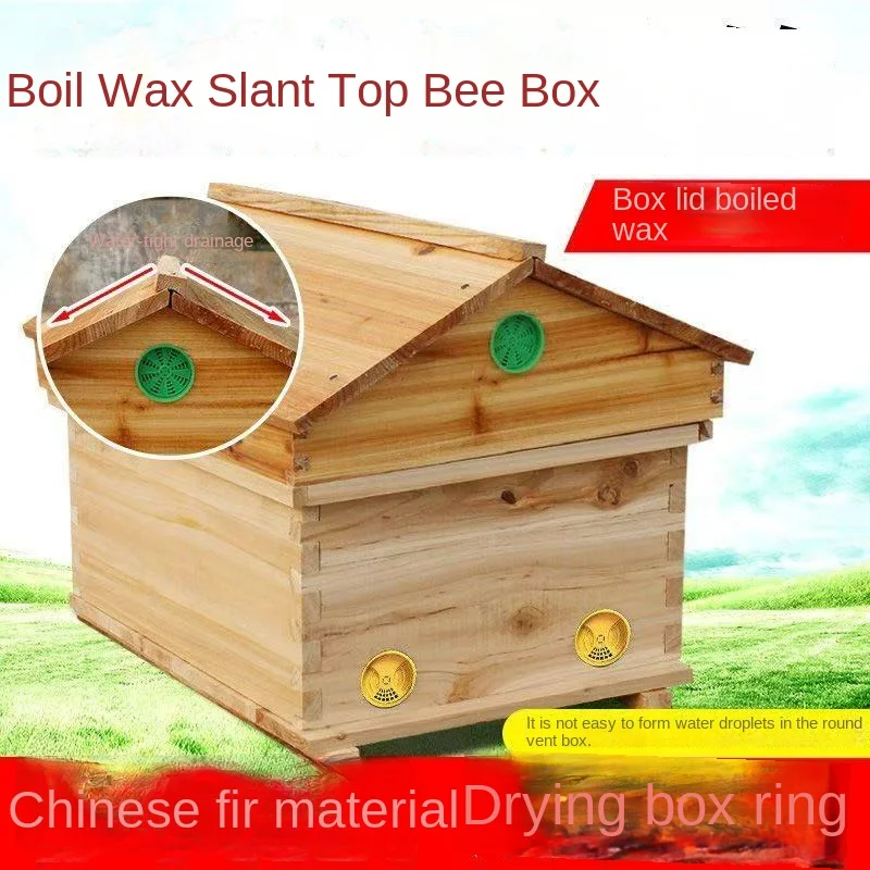 Bee hive, cedar material, sloping roof, wax boiling process, whole box drying process, waterproof bee nest, honeycomb house