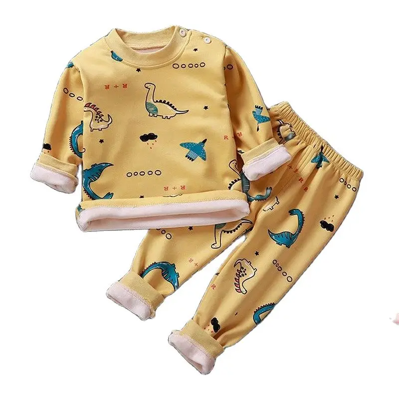 Winter Toddler Baby Plush Velvet Thermal Underwear Suit Girls Cartoon Clothes Autumn Kids Boys Pajama Sets Warm Sleepwear New