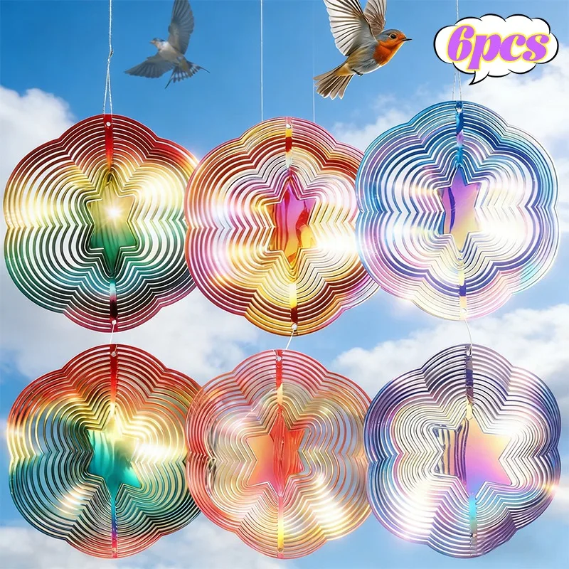 

3D Rotating Hexagonal Circular Birds Repellent Wind Turbine Garden Orchards Reflector Wind Spinner Bird Deterrents Scare Tools