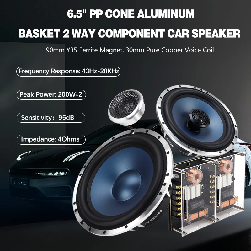 Big Hole Heat Dissipation Sound System RMS 80W*2 43Hz-28kHz 6.5 inch PP Cone 2-Way Component Speaker Car Audio coaxial speaker