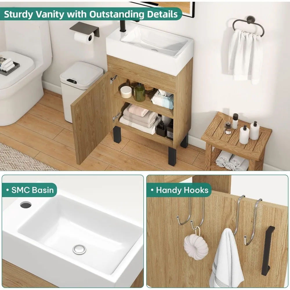 yitahome Vanity da bagno da 16 pollici con lavabo, mobiletto da bagno per piccoli spazi, mobiletto da bagno indipendente con 1