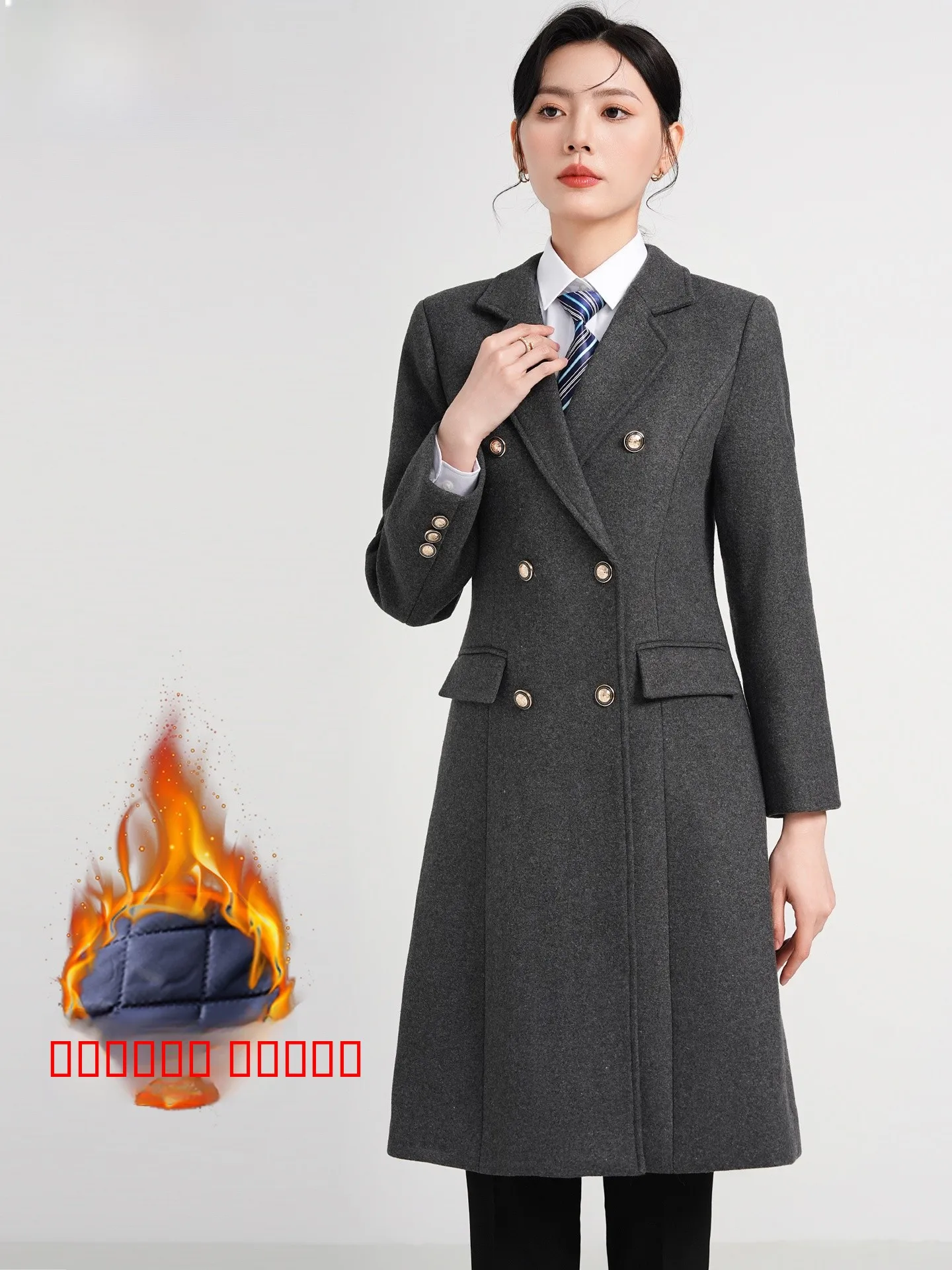 

ay Woolen Cotton Blend Coat Women's Winter Tweed Jaet Profional Bank Front Desk Reception Workwear OL Sle Slim Fit