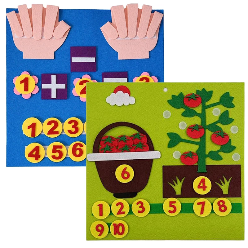 2PCS Kindergarten Felt Finger Math Busy Board Montessori Educational Learning Kids Toy Preschool Manipulatives for Classroom