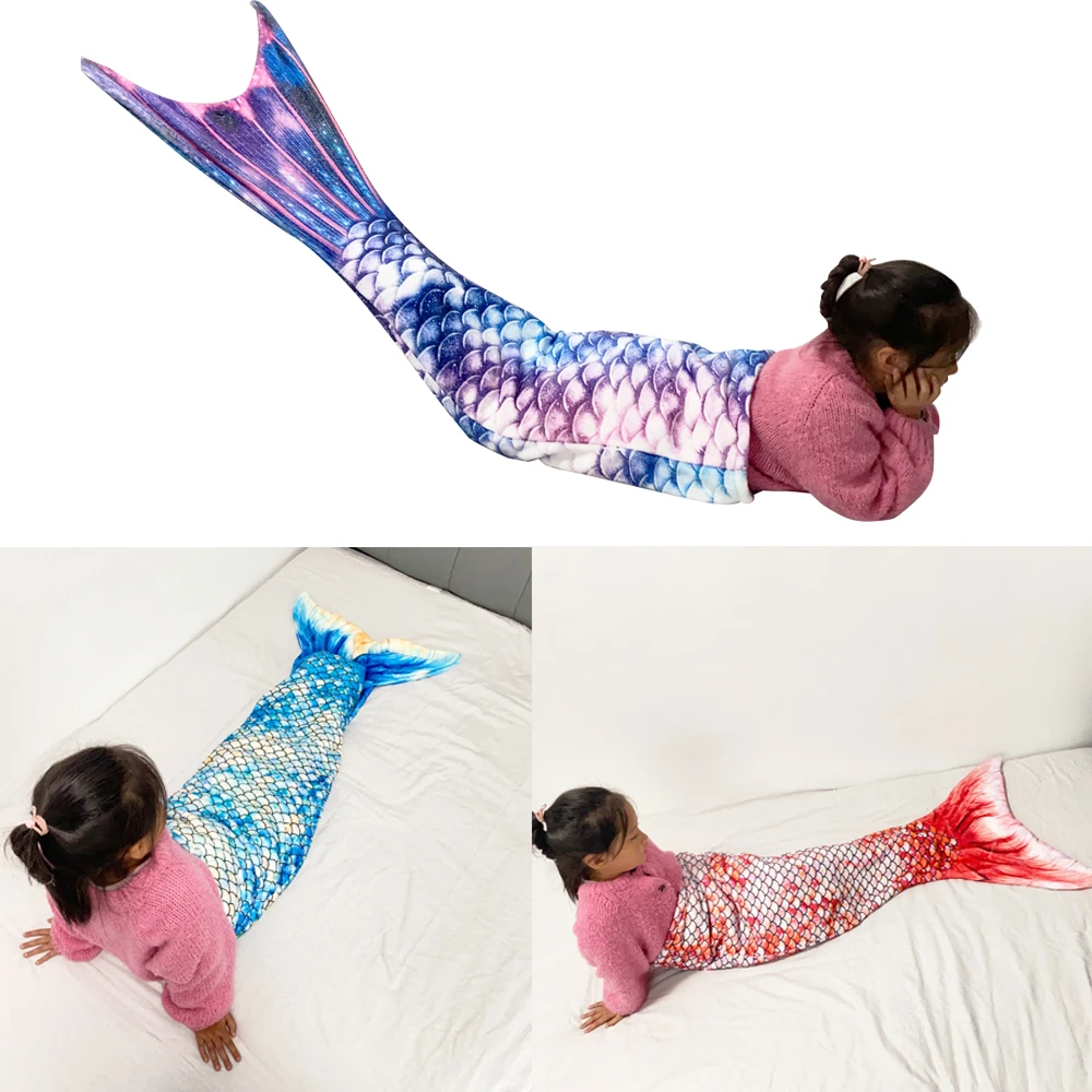 Flannel Mermaid Blanket Adult Children Universal Rainbow Mermaid Tail Warm Sleeping Bag Soft Fish Tail Shooting Props Party