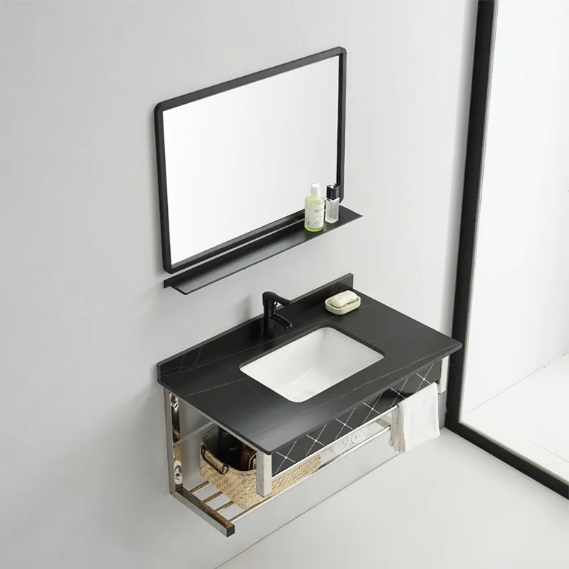 

Bathroom washbasin simple wall-mounted bracket wash basin rock slab basin combination cabinet household ceramic washstand