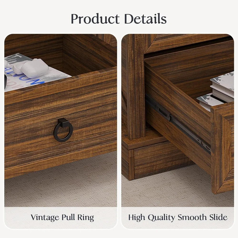 Coffee Table with Storage, 47.2 in Rustic Wooden Center Table with 4 Drawers for Living Room, Easy Assembly Rectangle Home Offic