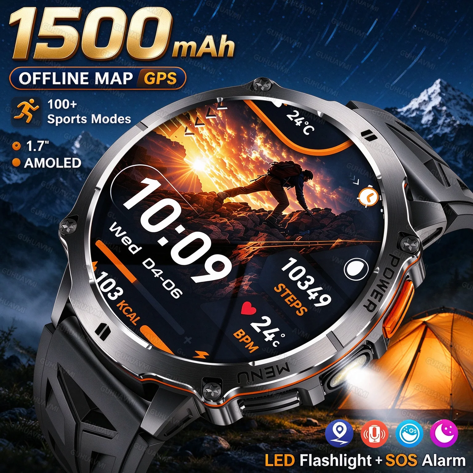 New Military T-RX6 Smart Watch 1500Mah Battery GPS trace Compass 5ATM Waterproof Tactics Sport Flashlight call Smart Watch Men