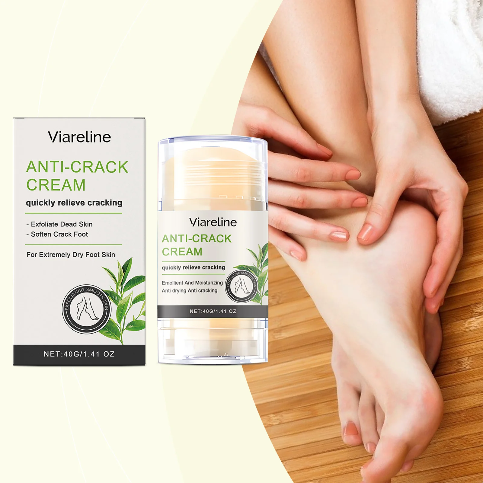 Fußpflegestift beruhigt trocken, spendet Feuchtigkeit und spendet Feuchtigkeit der Fußhaut. Täglicher Pflegestift