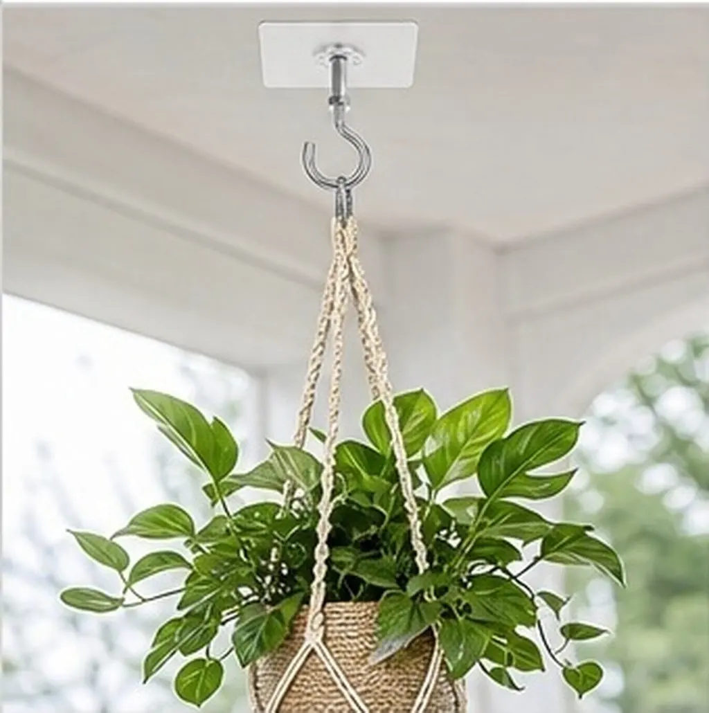 4Pcs No Drill Self Adhesive Ceiling Hooks Heavy Duty Hanging Plants Wind Chimes Outdoor Indoor Use Ceiling Hooks