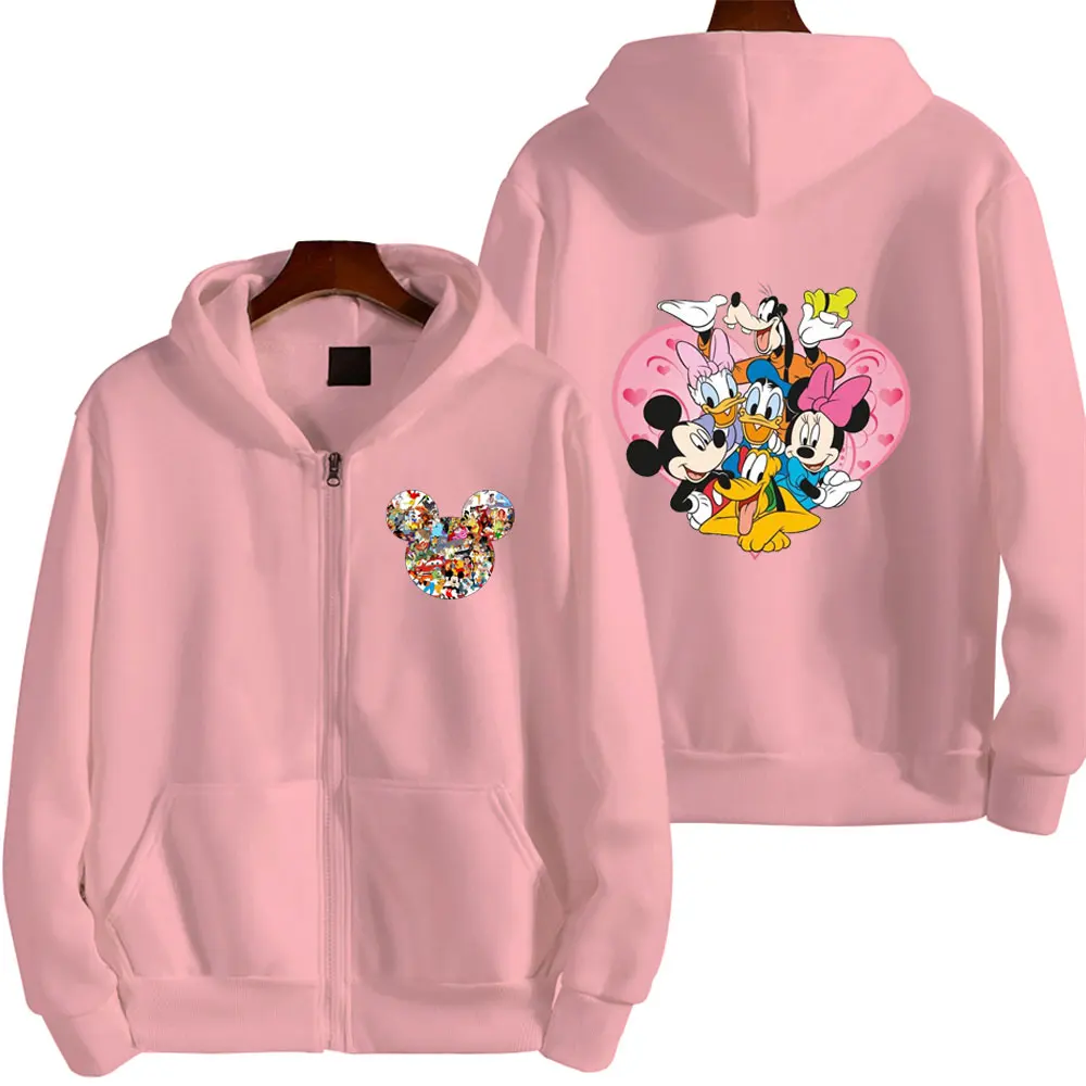 Mickey Mouse Men Zipper Hoodie Jacket 2024 New Fashion Spring Autumn Pink Women Sweatshirt Cartoon Anime Couple Clothes Coat