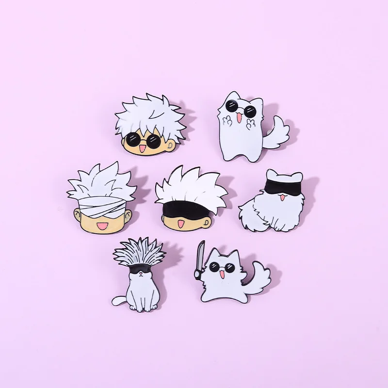 Animal Brooch White Kitten Gojo Satoru Cos Metal Badge Small Accessories Wholesale Bag Pins and Badges Backpack Pin Lapel Cap