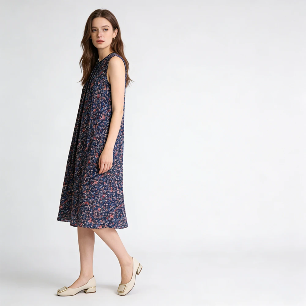 Cool and Breathable Natural Mulberry Silk Georgette Velvet Collar Sleeveless Double-layer Loose A-line Women's Casual Dress