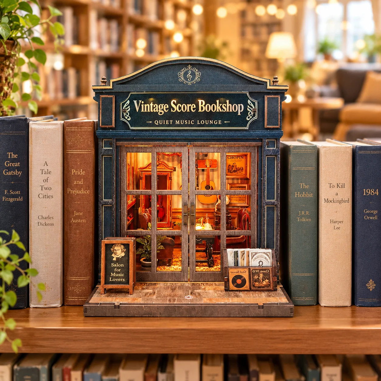 DIY Miniature Book Nook Kit Vintage Score Bookshop Wooden Bookshelf Insert Bookend Handmade Assembly Model Decorative Accent