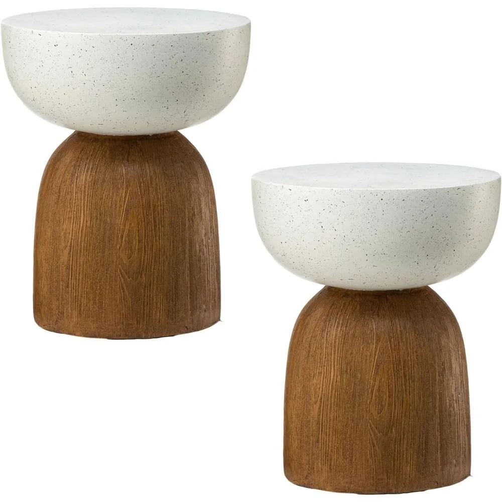 

Outdoor Side Table Set of 2, 17.75" H Decorative Garden Stool MGO Geometric Wood Texture End Table, Round Planter Stand for Ind
