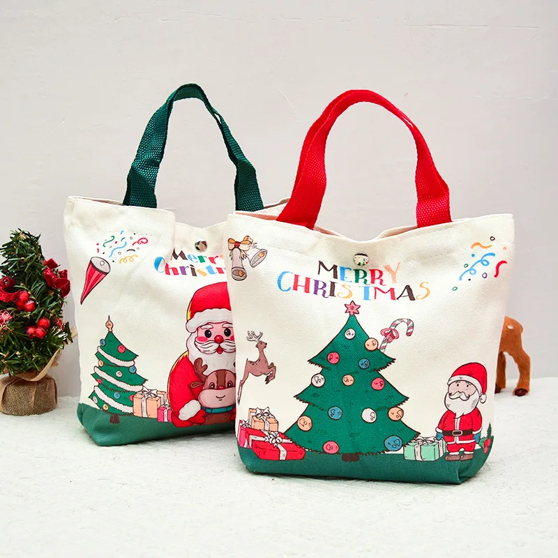 100Pcs Christmas Gift Bag Christmas Eve Apple Box Packaging Gift Box Children's Small Gifts Handheld Candy Canvas Bag