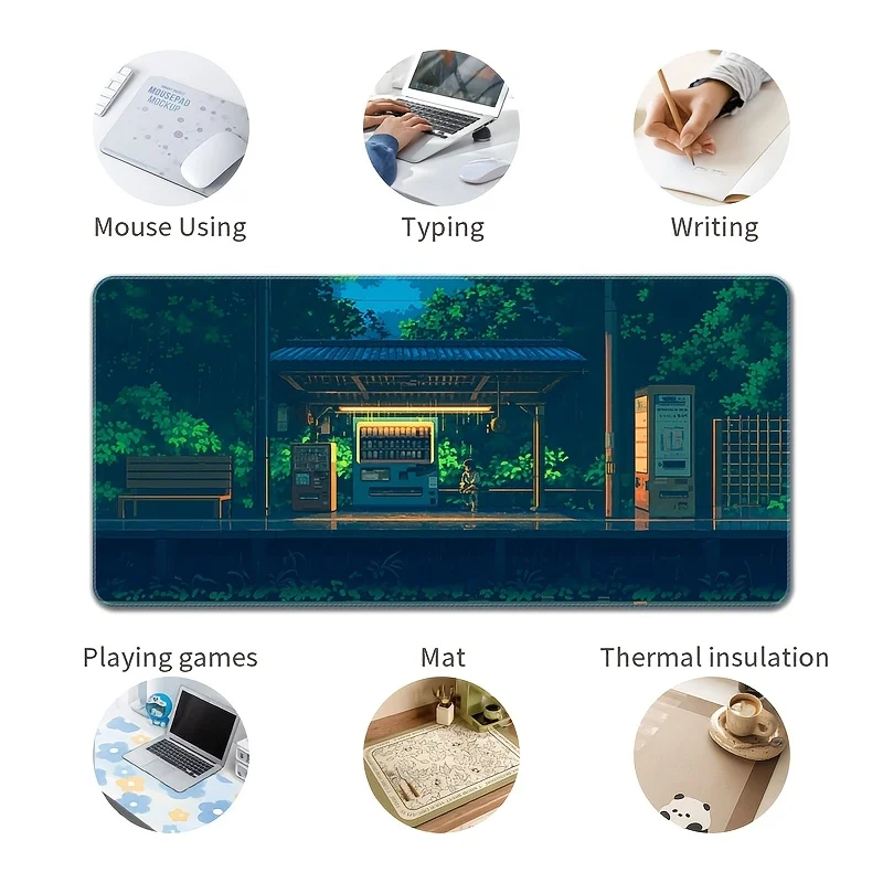 Anime Railway Station Under Lights Extra Large Mouse Pad Durable Rubber Non-Slip Desk Mat for Gaming Office