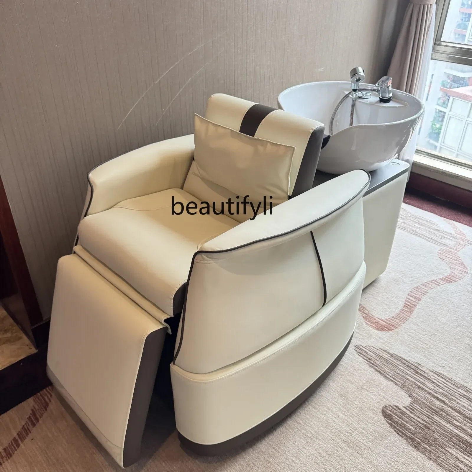 X  f4567New high-end barber shop shampoo bed hair salon special electric leg lift half lying flush bed ceramic basin