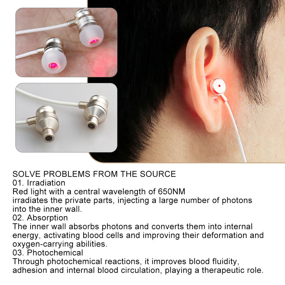 Tinnitus Ear Red Light Irradiator 650nm Ear Irradiator Reduce Tinnitus Otitis Externa/Media USB Type-C Interface Earplugs