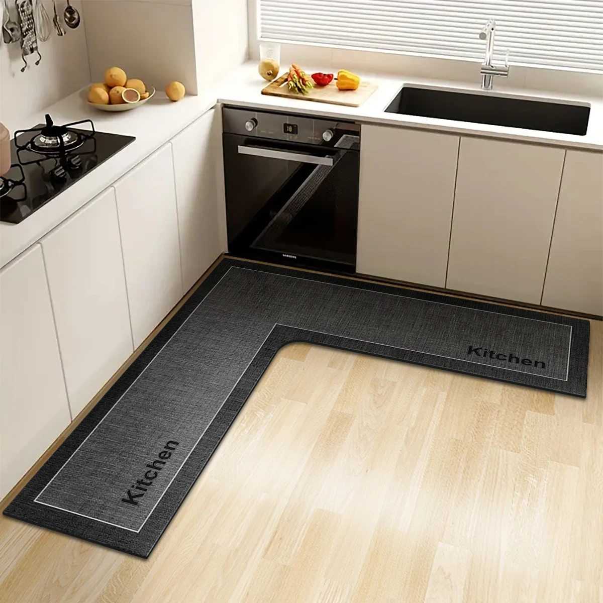 Tapis de sol antidérapant de cuisine Simple, tapis d'angle en forme de L, tapis de pied absorbant pour salle de bain, tapis de porte imprimé de boue de diatomée