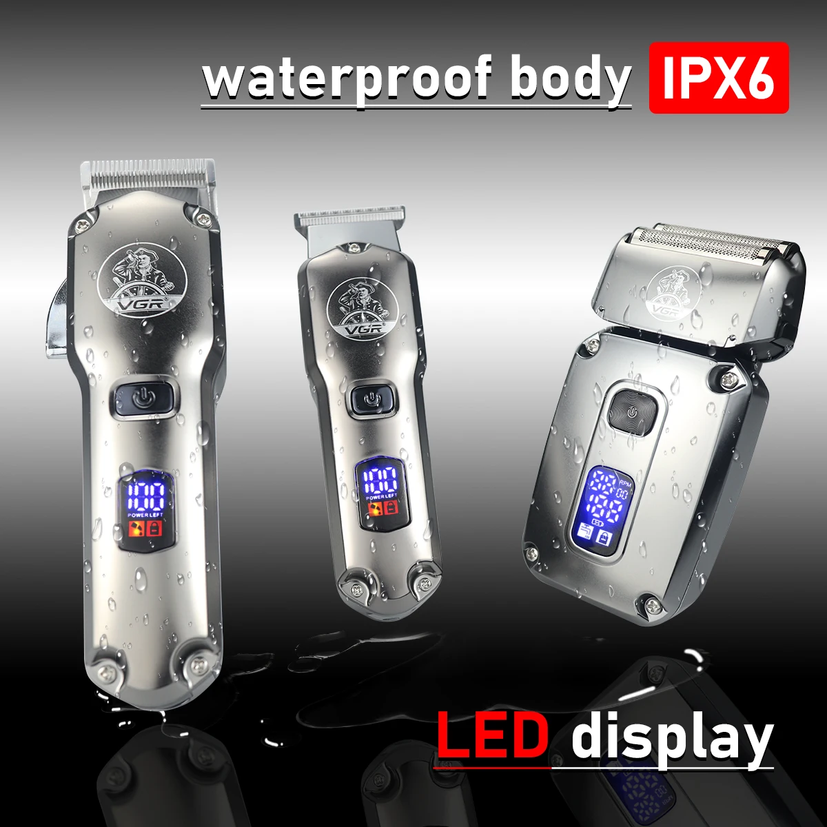 

VGR V-675 S3 Профессиональная машинка для стрижки волос, комплект 8000 об/мин, IPX6, водонепроницаемый ЖК-дисплей, малошумный профессиональный мужской триммер