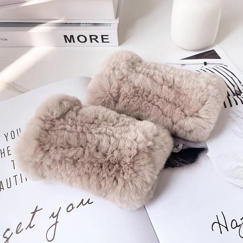 New Arrival Female Natural Rabbit Fur Gloves Knitted Warm Real Rex Rabbit Fur Mittens Women Winter Outdoor Rex Rabbit Fur Gloves