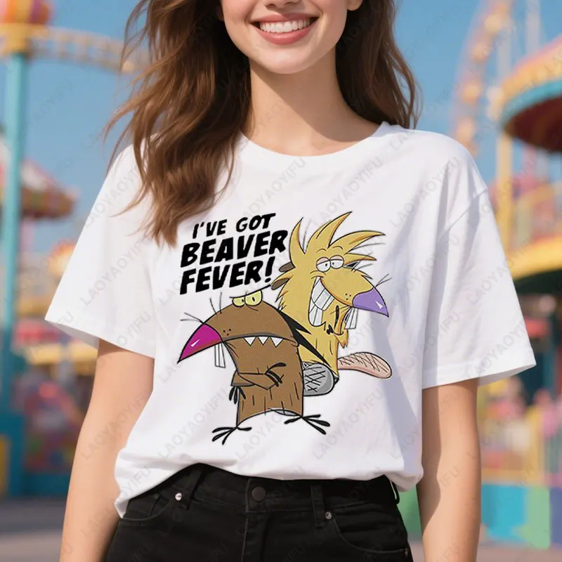 

Angry Beavers Bober Kurwa T-shirt Funny Cartoon Anime Cotton Tees 80's 90's Nostalgia Old School Style Streetwear Men Women Tops