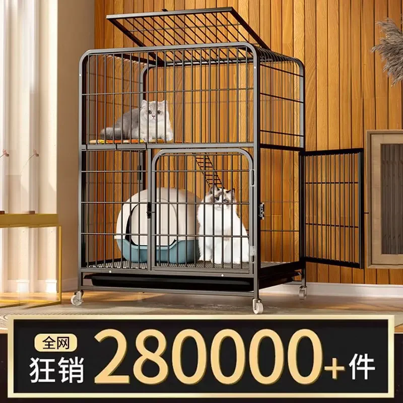 Cat cage household indoor large space bold, reinforced with toilet integrated double-layer square tube cat villa, cat cage