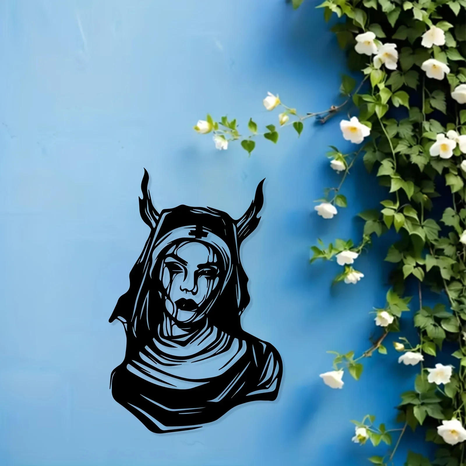 Brand Gothic Dark Aesthetic Nun Metal Wall Sculpture Waterproof Aluminum Art Weather Resistant Decor For Living Room 12x16 Inch