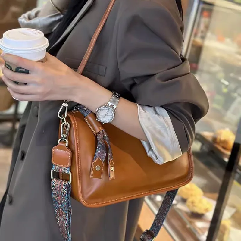 

Leather Retro Women's Shoulder Bag 2024 New Fashion Square Brand Soft Cowhide Crossbody Texture Shoulder Bag for Women