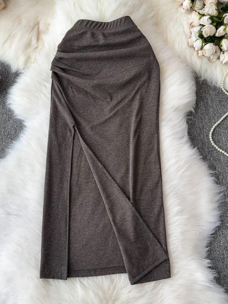 

Summer Women's High Waist Slim Fit Skirt with Slit Design Korean Sle Commute f Body Skirt A-Line Midi Skirt