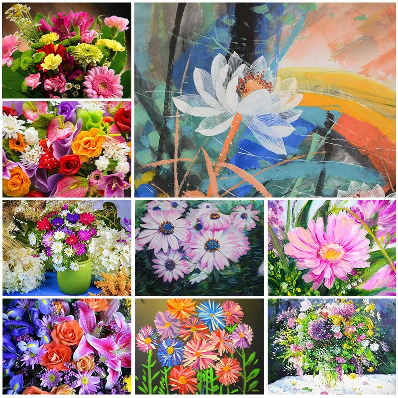 Flower 5D diamond painting Vibrant Colored Flowers Diamond Painting Mosaic Full Diamond Embroidery Painting Home Decoration