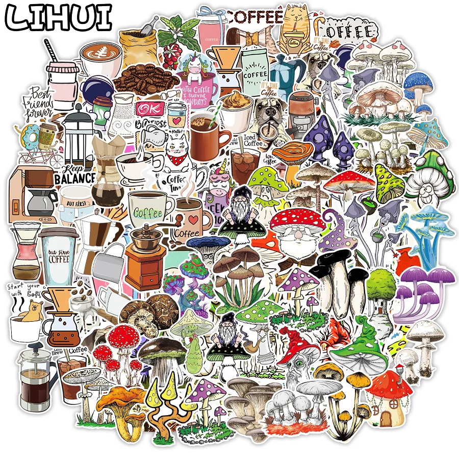 

10/100 PCS Coffee Cartoon Sticker Pack for Laptop Luggage Guitar Fridge Cars Skateboard Decorative Stamp Stickers for Kids Toys